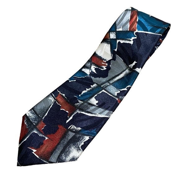 Vintage Pierre Cardin Abstract Tie Maroon Teal Geometric 90s Necktie - Picture 1 of 9